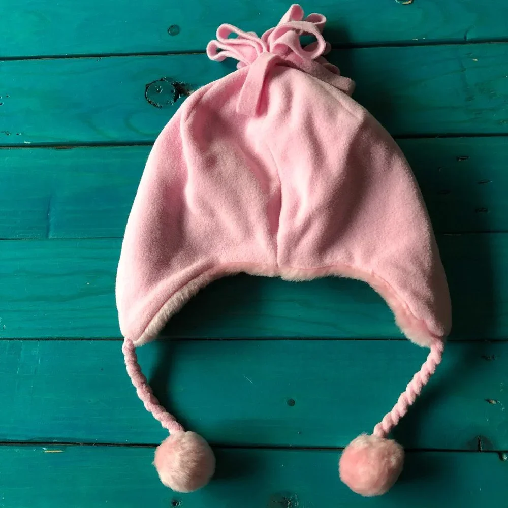 Pink Fleece Pom-Pom Earflap Hat for Kids